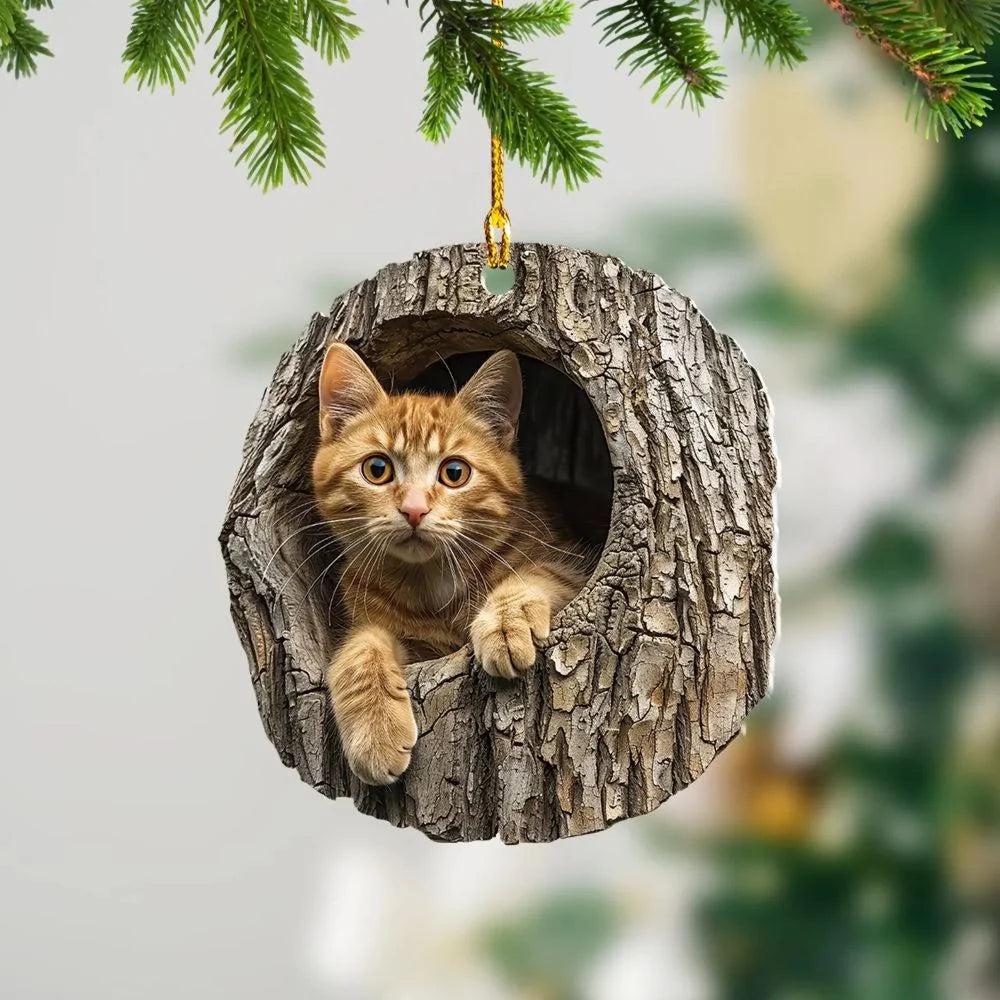 🎁❤️Forest Tree Hole Cat Ornament – Cozy Forest Christmas Decoration