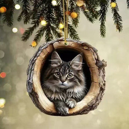 🎁❤️Forest Tree Hole Cat Ornament – Cozy Forest Christmas Decoration