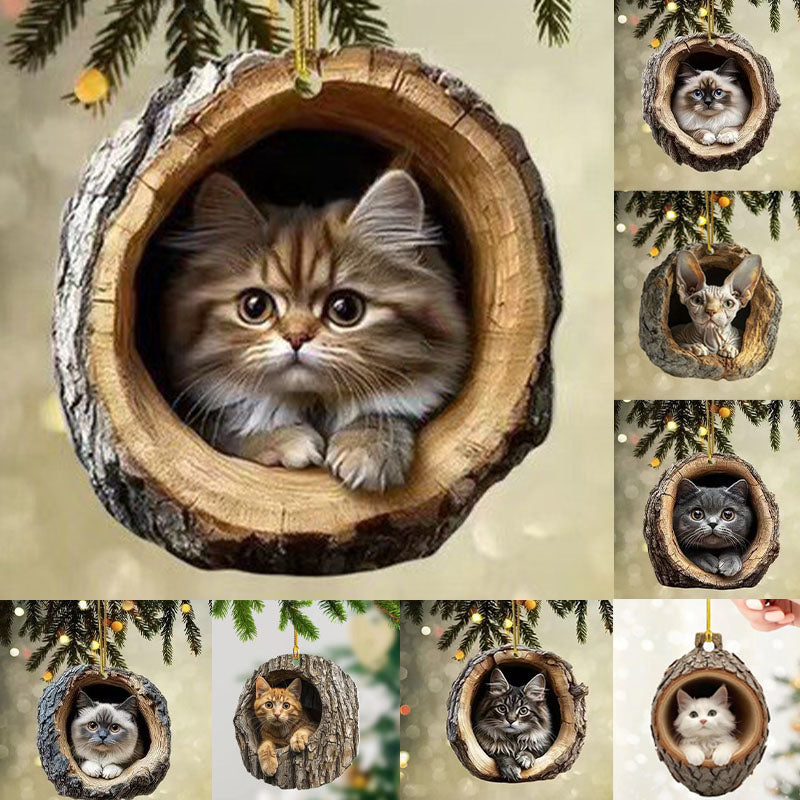 🎁❤️Forest Tree Hole Cat Ornament – Cozy Forest Christmas Decoration