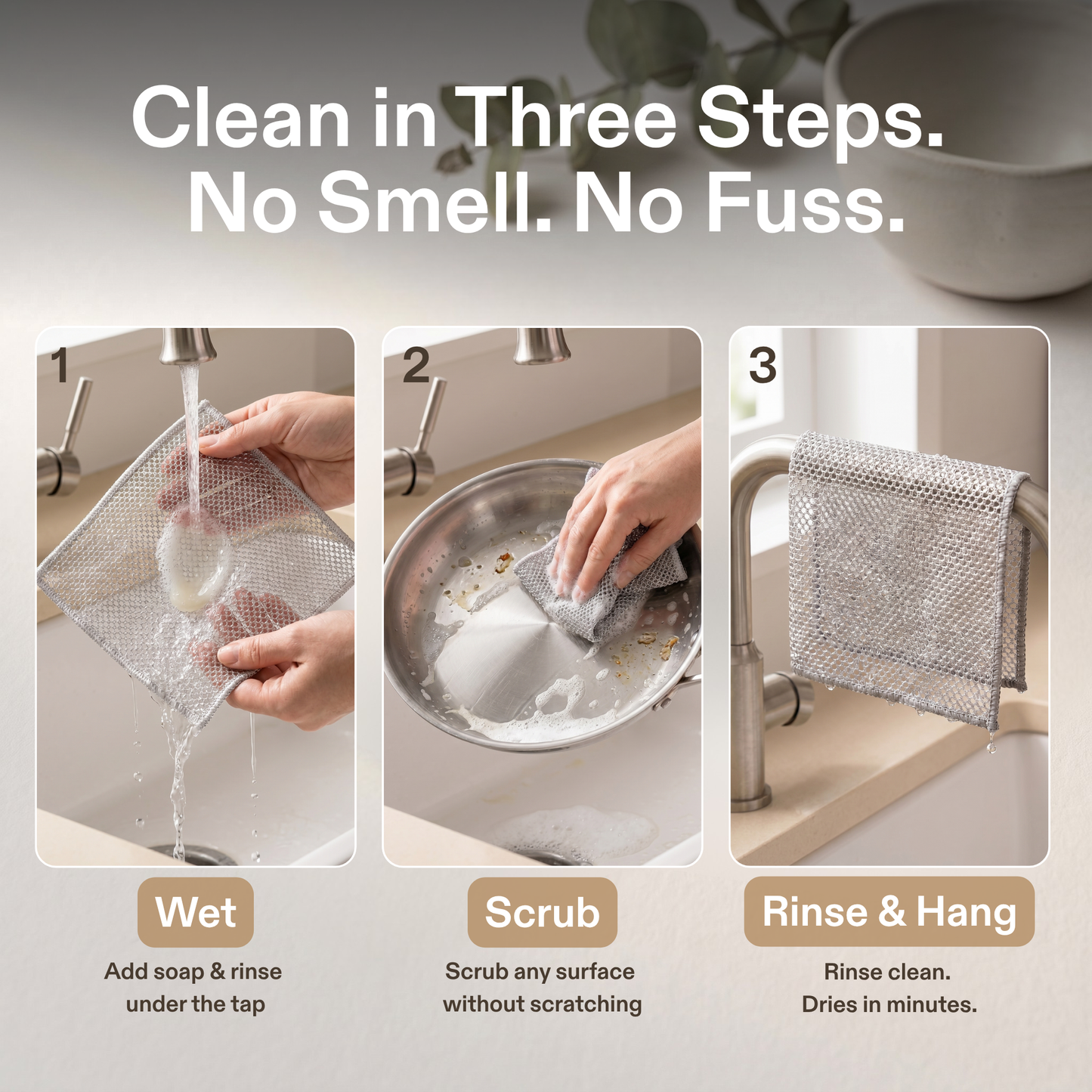 ODALIT Double-Layer Silver Wire Scrub Dishcloth – Tough on Grease, No Sponge Smell