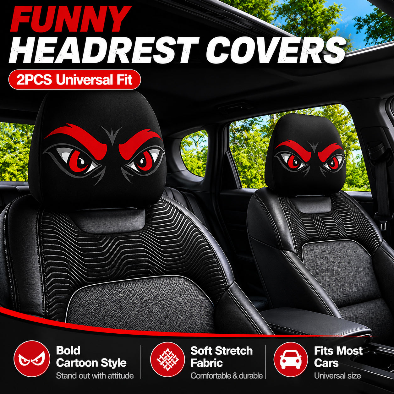 😆 Funny Cartoon Car Headrest Covers – 2PCS Universal Fit 🚗