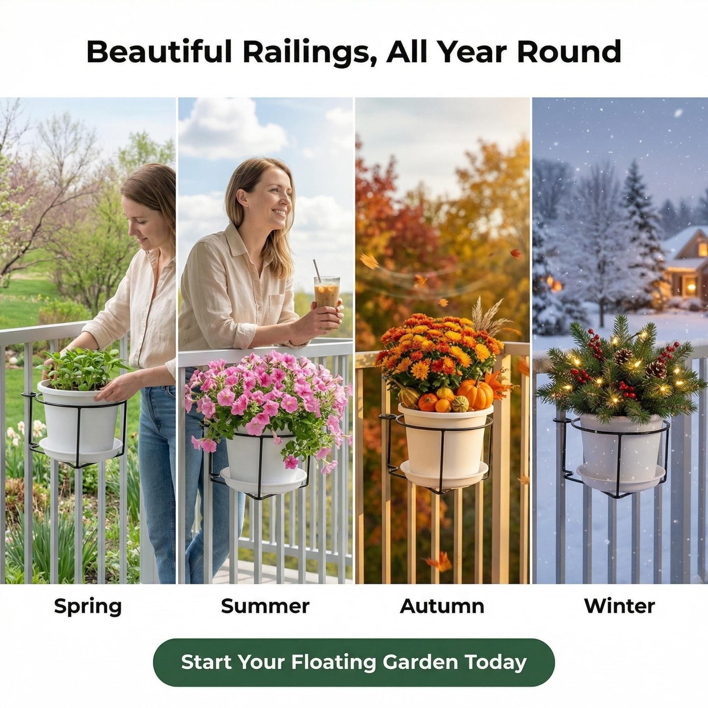 30-Second Install Railing Plant Hanger — No Tools Needed