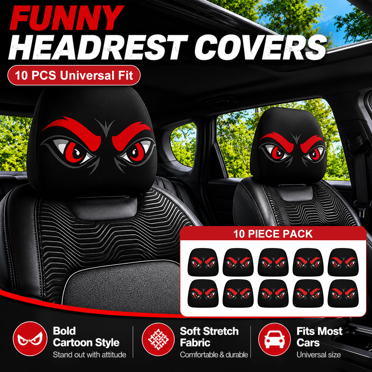 😆 Funny Cartoon Car Headrest Covers – 2PCS Universal Fit 🚗