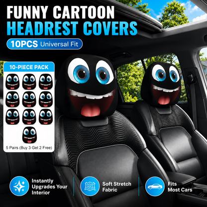 😆 Funny Cartoon Car Headrest Covers – 2PCS Universal Fit 🚗