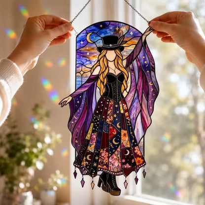 💥 LAST DAY 57% OFF - 💃 Rock Goddess Stevie 🤘 Handmade Stained Glass Spinning Suncatcher