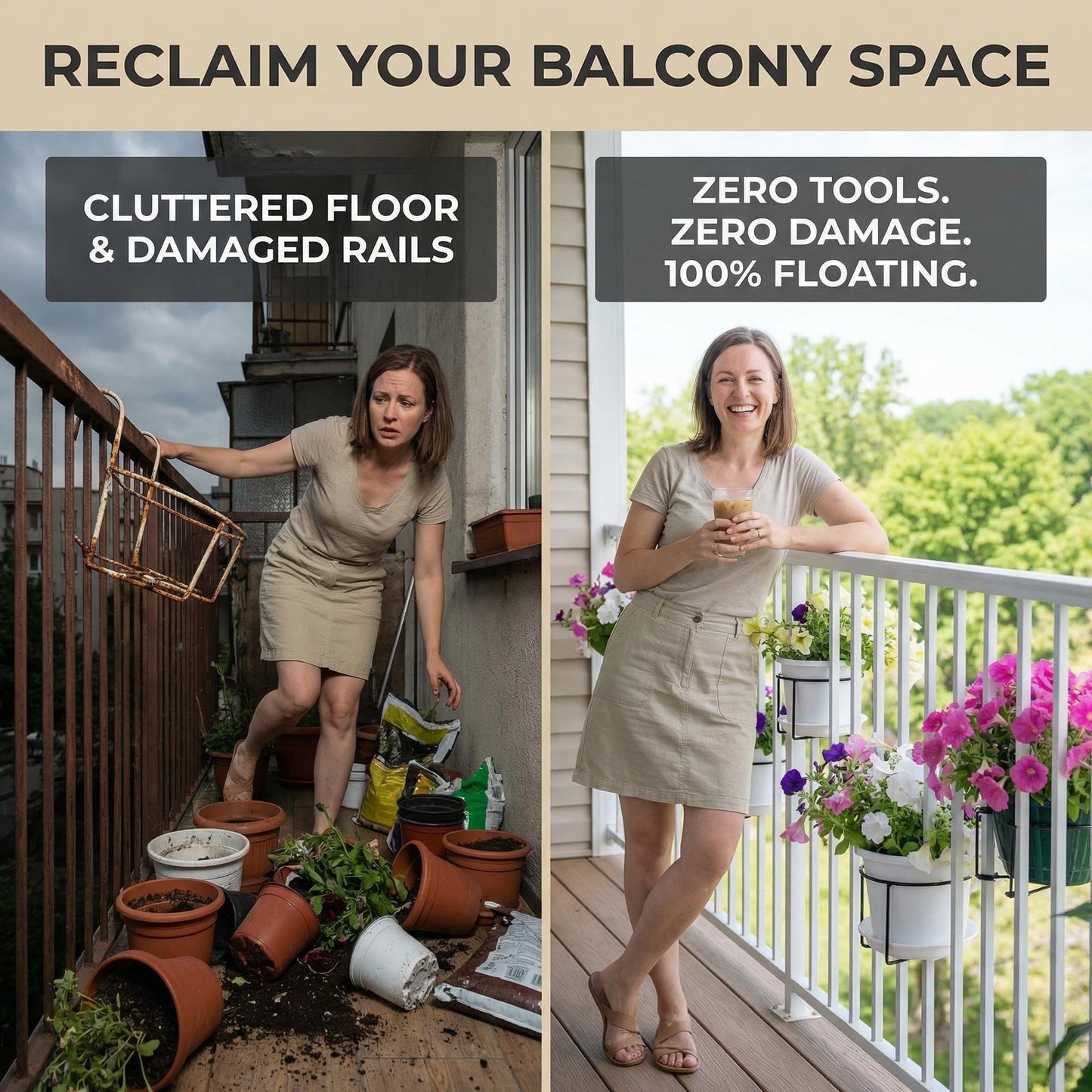 30-Second Install Railing Plant Hanger — No Tools Needed