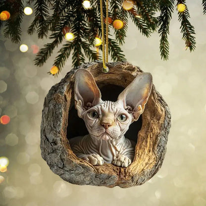 🎁❤️Forest Tree Hole Cat Ornament – Cozy Forest Christmas Decoration