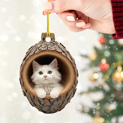 🎁❤️Forest Tree Hole Cat Ornament – Cozy Forest Christmas Decoration