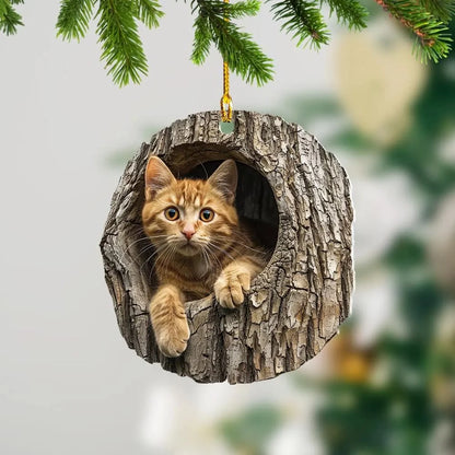 🎁❤️Forest Tree Hole Cat Ornament – Cozy Forest Christmas Decoration