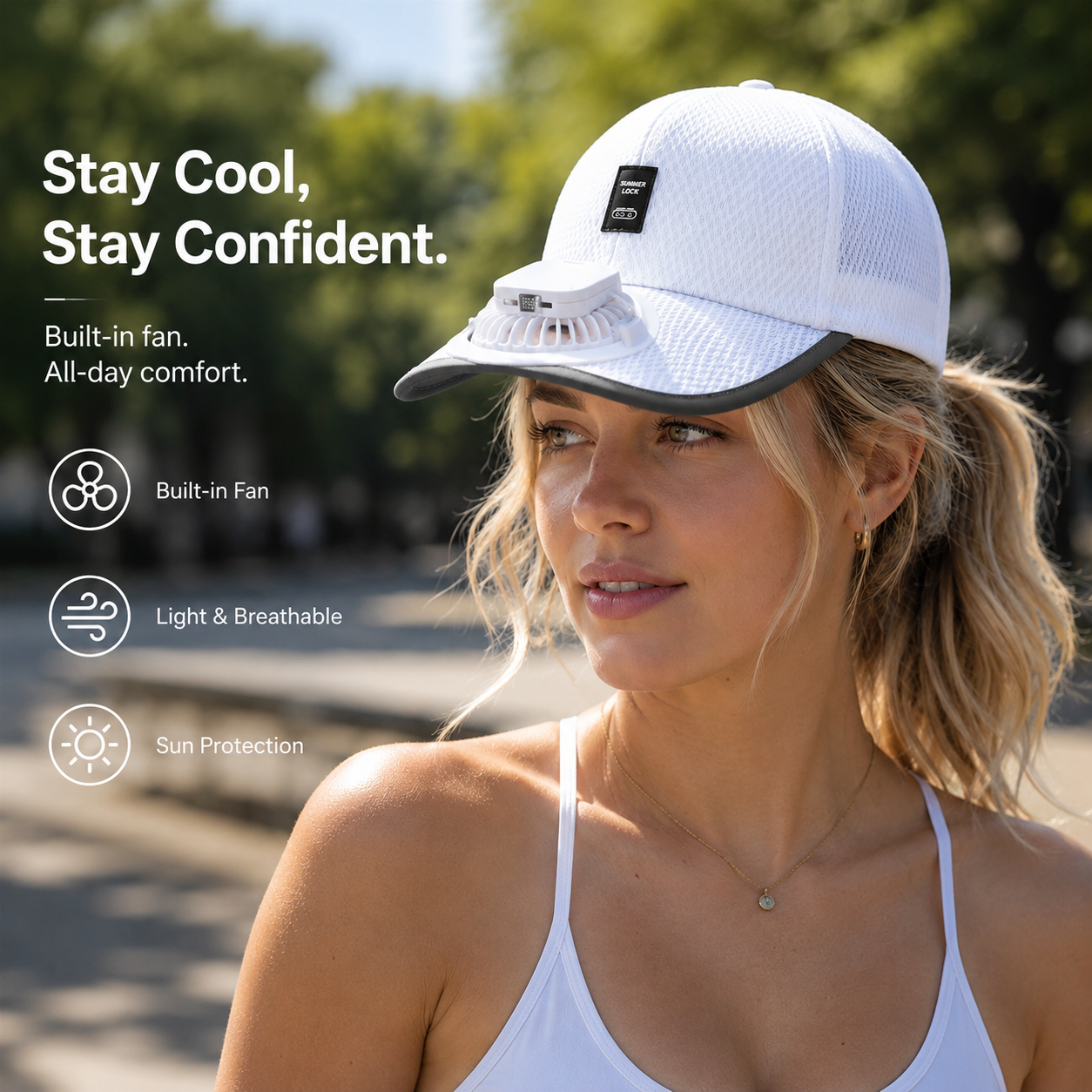 Stay Cool Anywhere with the Solar & USB Fan Cap
