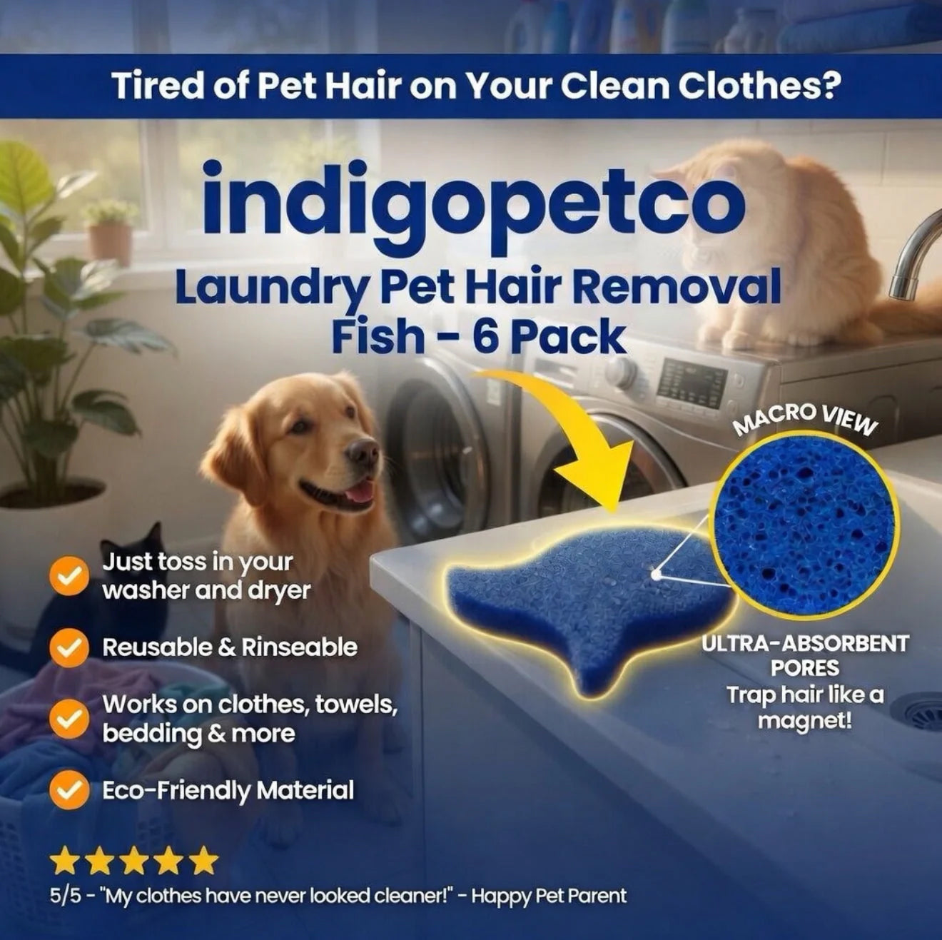 Pet Hair Laundry Catchers – Reusable Fur Removers for Washer & Dryer