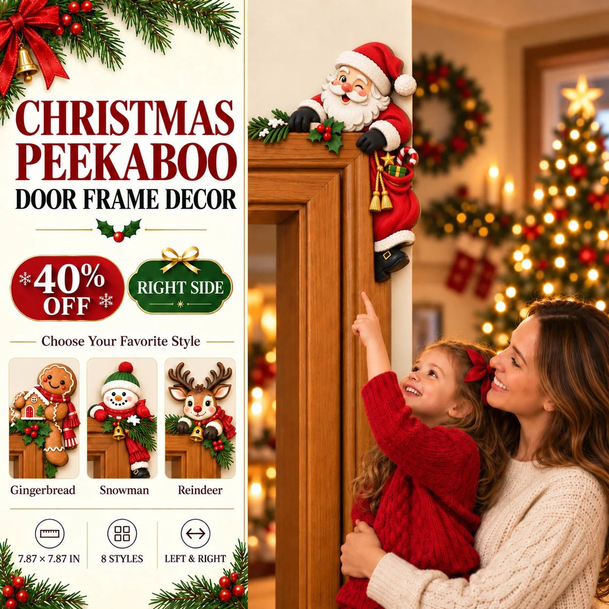 🔥LAST DAY 50% OFF - 🌲Christmas Peekaboo Door Frame Corner Decor