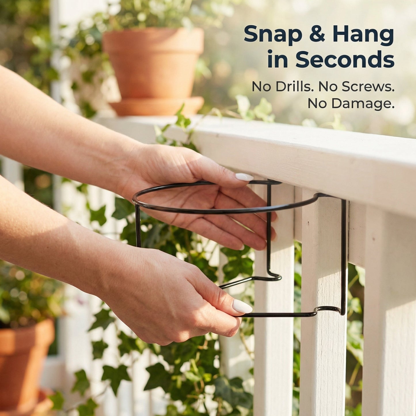 30-Second Install Railing Plant Hanger — No Tools Needed