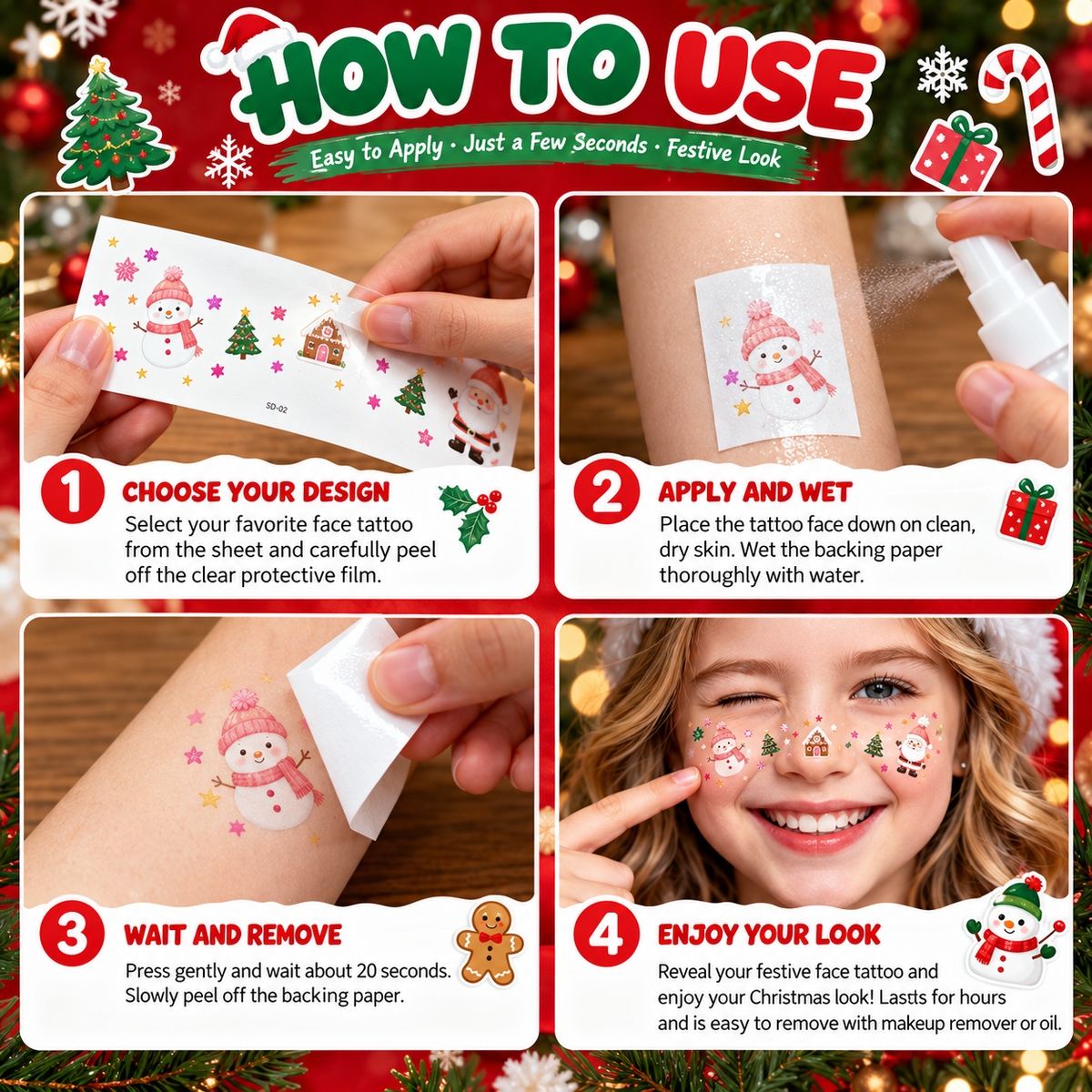 Christmas Face Tattoos – 8 Festive Holiday Designs 🎁 Buy 1, Get 1 FREE Today