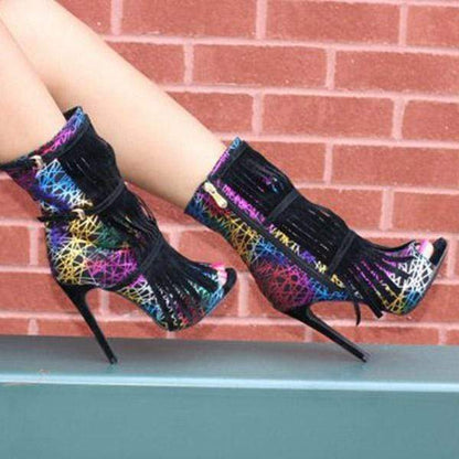 Womens Tassel Zipper Fashion High Heels